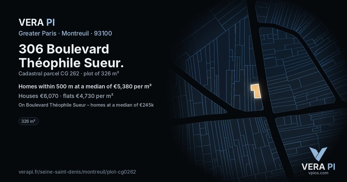 306 Boulevard Théophile Sueur, Montreuil at night – the plot lit, the parcels around coloured by the prices near them