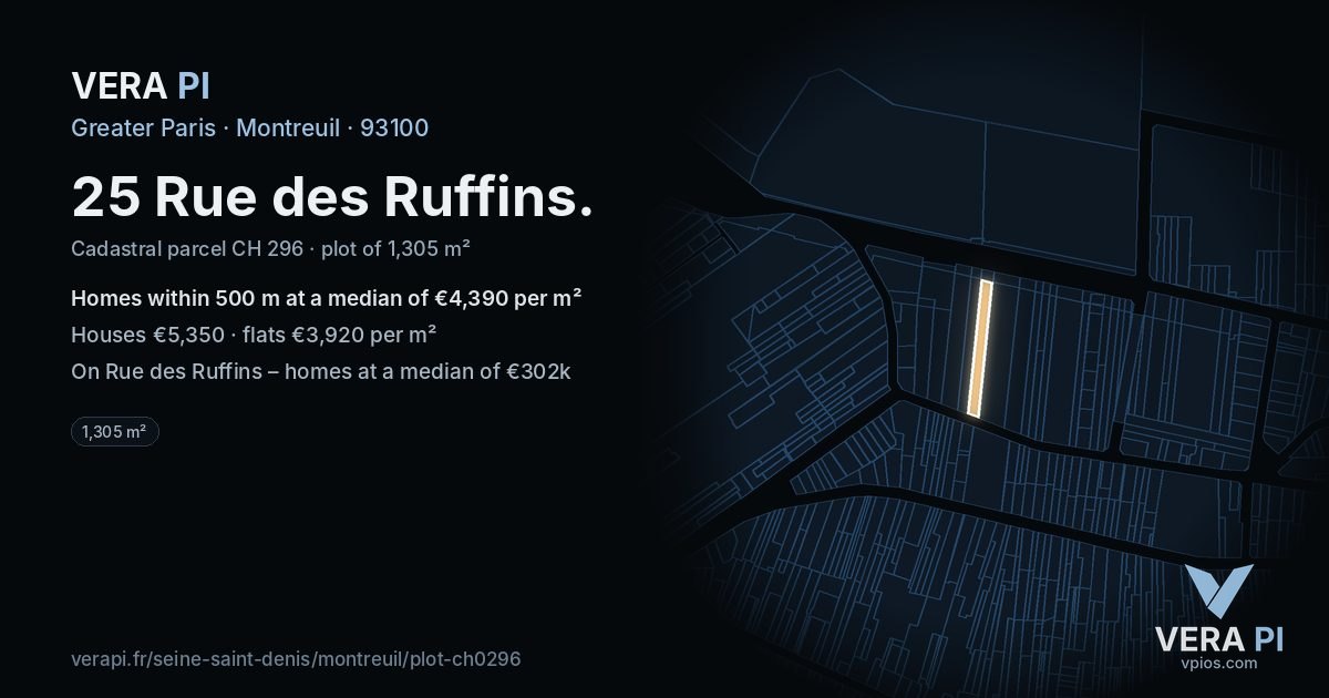 25 Rue des Ruffins, Montreuil at night – the plot lit, the parcels around coloured by the prices near them