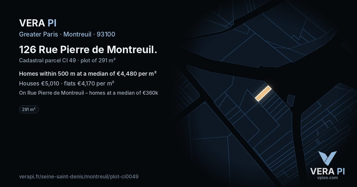 126 Rue Pierre de Montreuil, Montreuil at night – the plot lit, the parcels around coloured by the prices near them