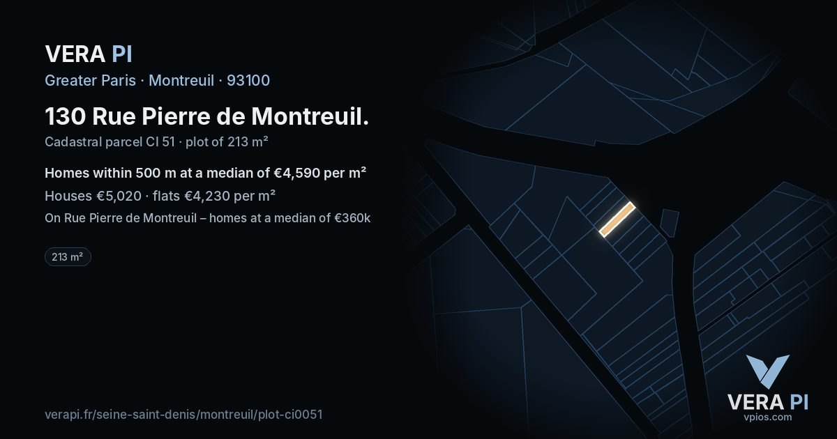 130 Rue Pierre de Montreuil, Montreuil at night – the plot lit, the parcels around coloured by the prices near them