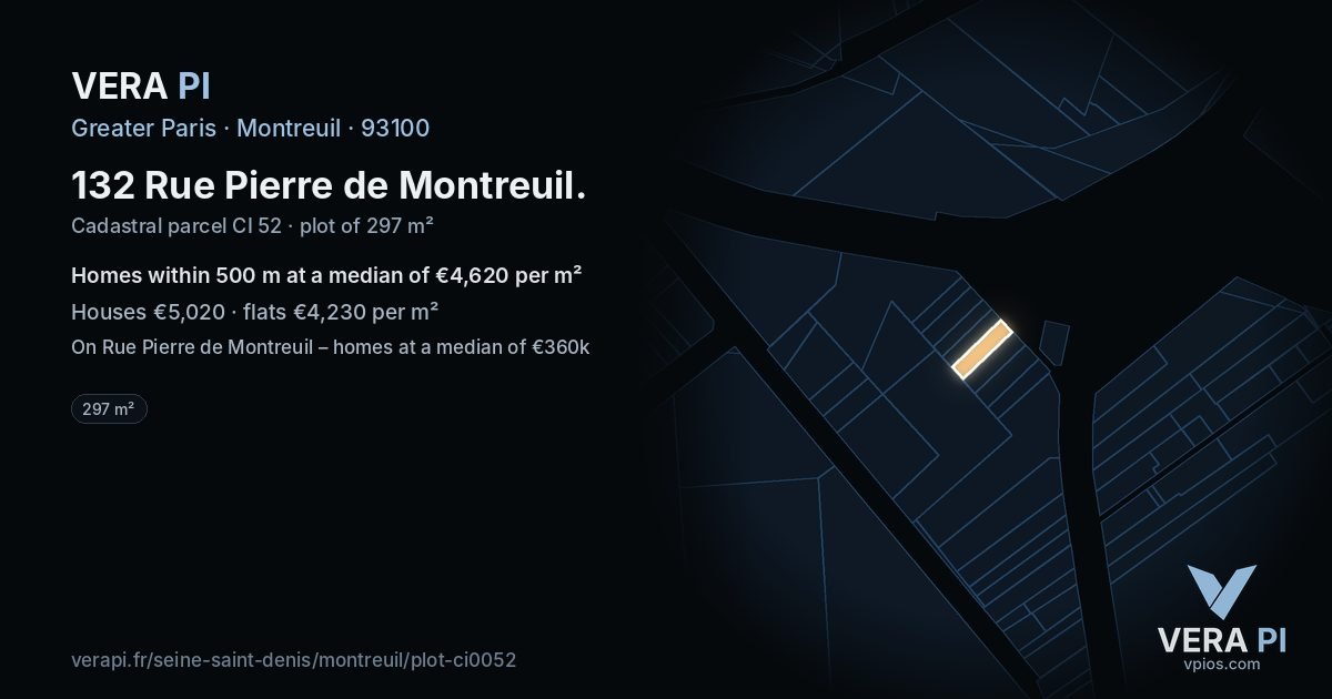 132 Rue Pierre de Montreuil, Montreuil at night – the plot lit, the parcels around coloured by the prices near them