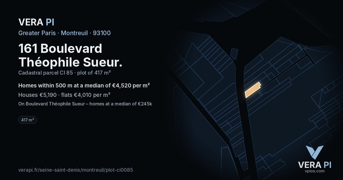 161 Boulevard Théophile Sueur, Montreuil at night – the plot lit, the parcels around coloured by the prices near them
