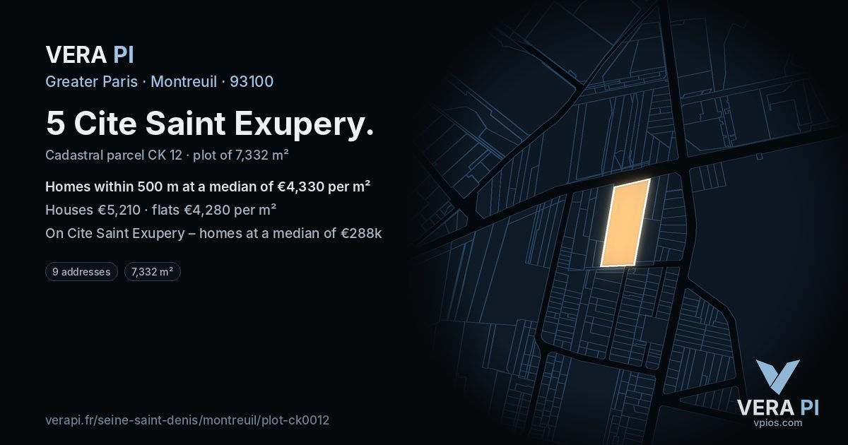 5 Cite Saint Exupery, Montreuil at night – the plot lit, the parcels around coloured by the prices near them