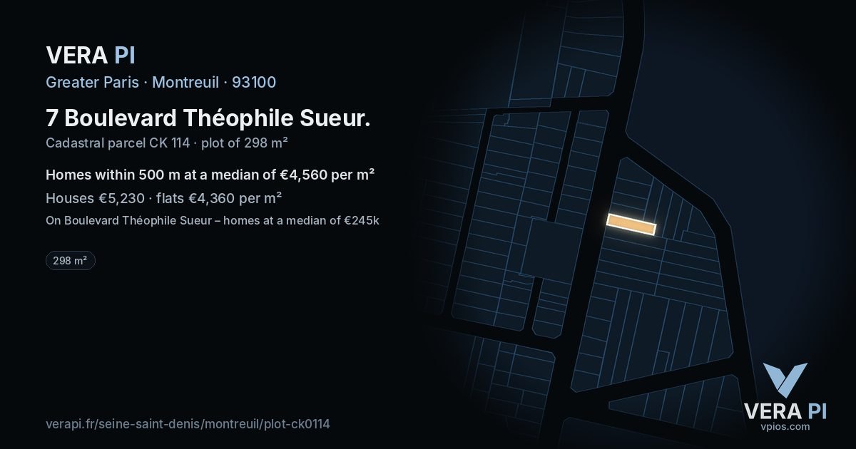 7 Boulevard Théophile Sueur, Montreuil at night – the plot lit, the parcels around coloured by the prices near them