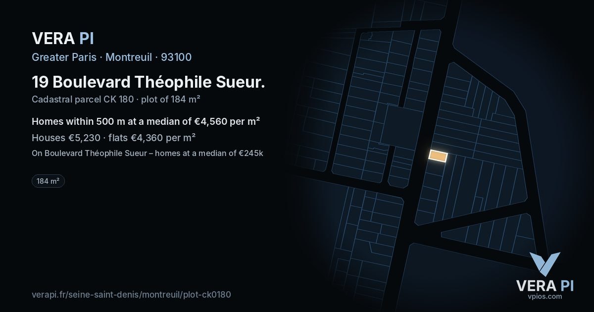 19 Boulevard Théophile Sueur, Montreuil at night – the plot lit, the parcels around coloured by the prices near them