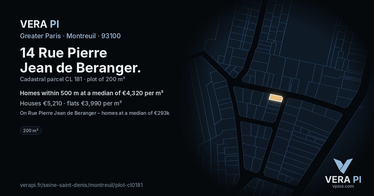 14 Rue Pierre Jean de Beranger, Montreuil at night – the plot lit, the parcels around coloured by the prices near them