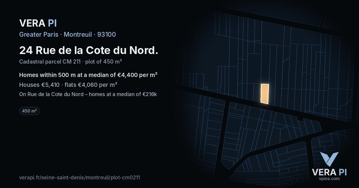 24 Rue de la Cote du Nord, Montreuil at night – the plot lit, the parcels around coloured by the prices near them