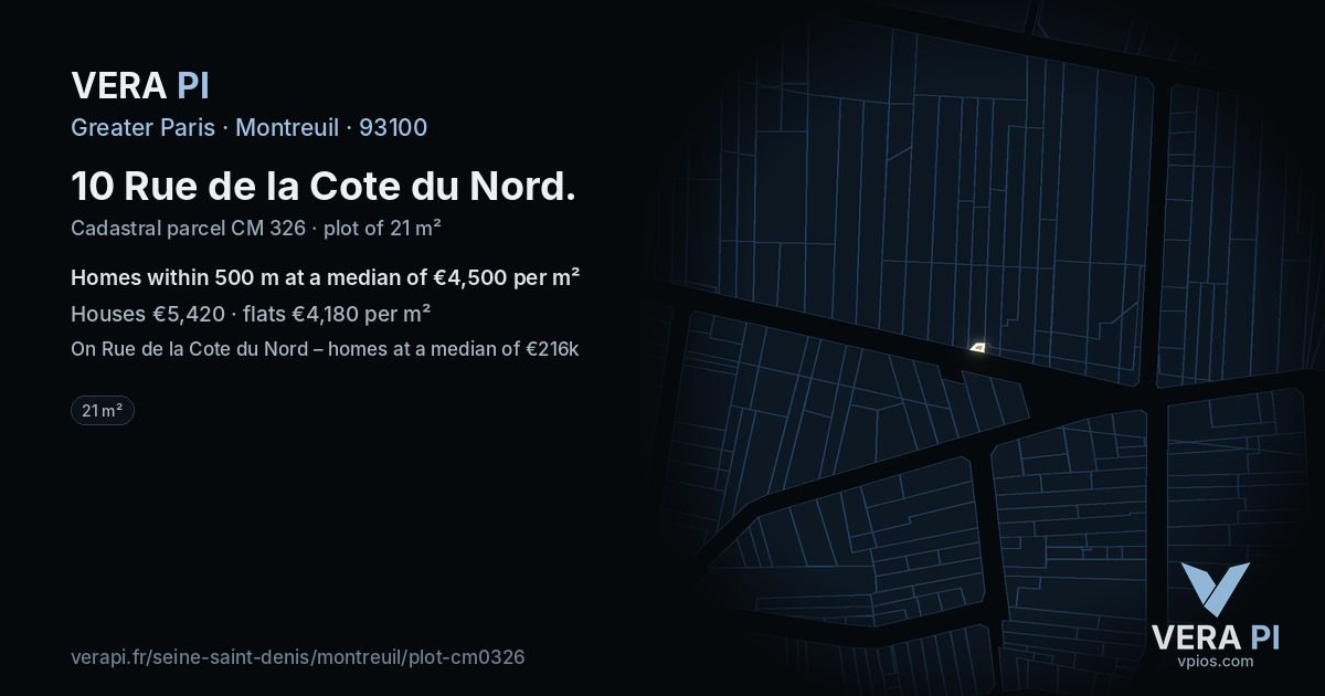10 Rue de la Cote du Nord, Montreuil at night – the plot lit, the parcels around coloured by the prices near them