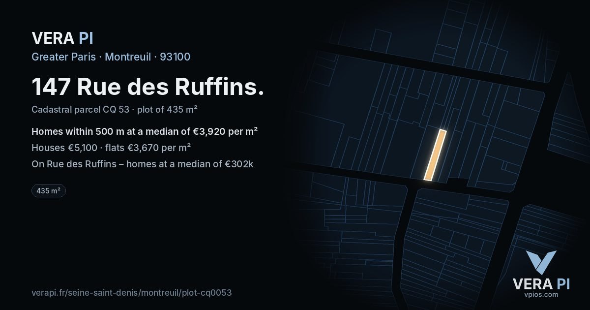 147 Rue des Ruffins, Montreuil at night – the plot lit, the parcels around coloured by the prices near them