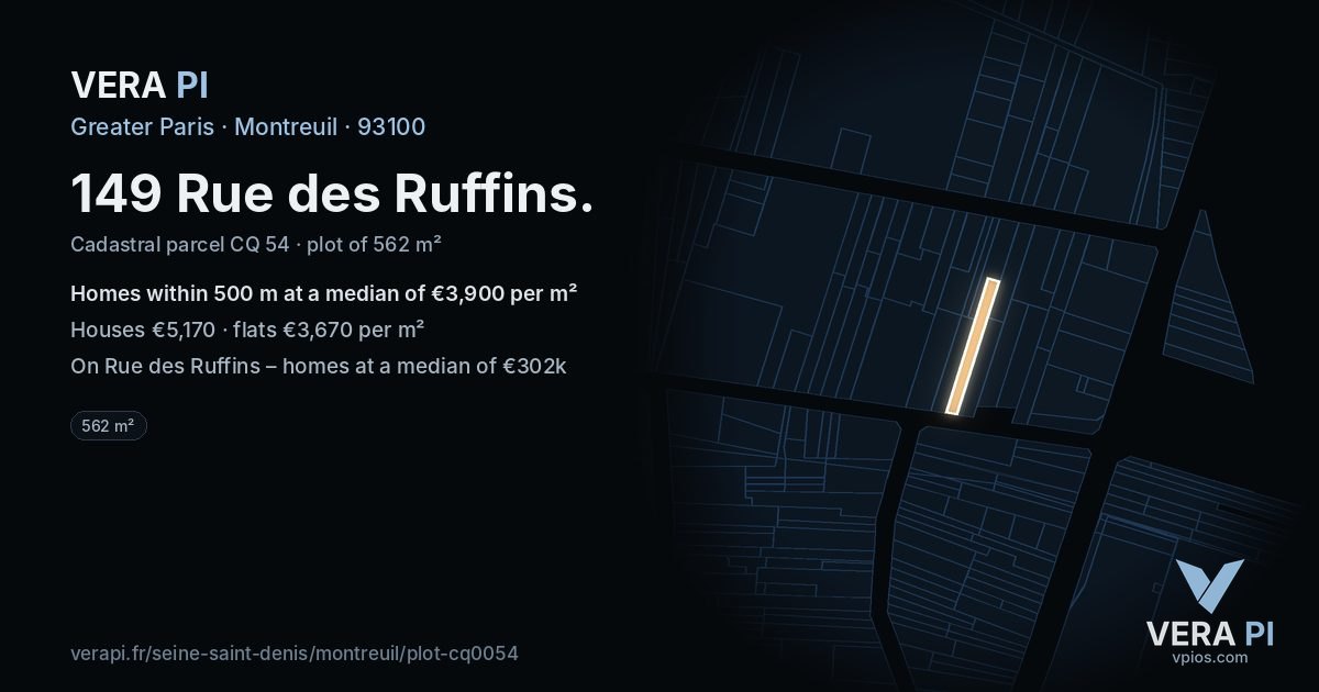 149 Rue des Ruffins, Montreuil at night – the plot lit, the parcels around coloured by the prices near them