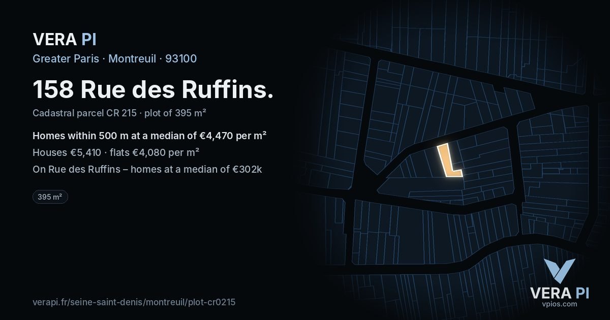 158 Rue des Ruffins, Montreuil at night – the plot lit, the parcels around coloured by the prices near them