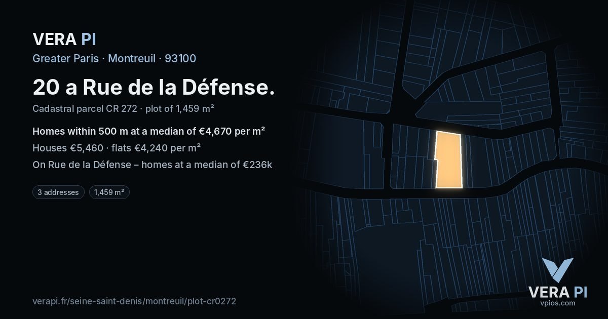 20 a Rue de la Défense, Montreuil at night – the plot lit, the parcels around coloured by the prices near them