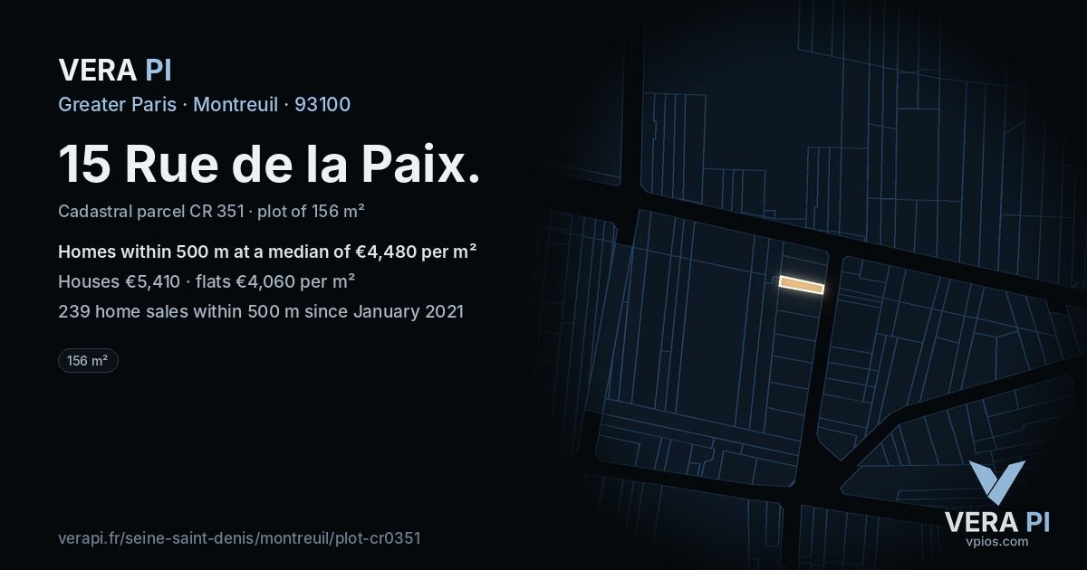 15 Rue de la Paix, Montreuil at night – the plot lit, the parcels around coloured by the prices near them