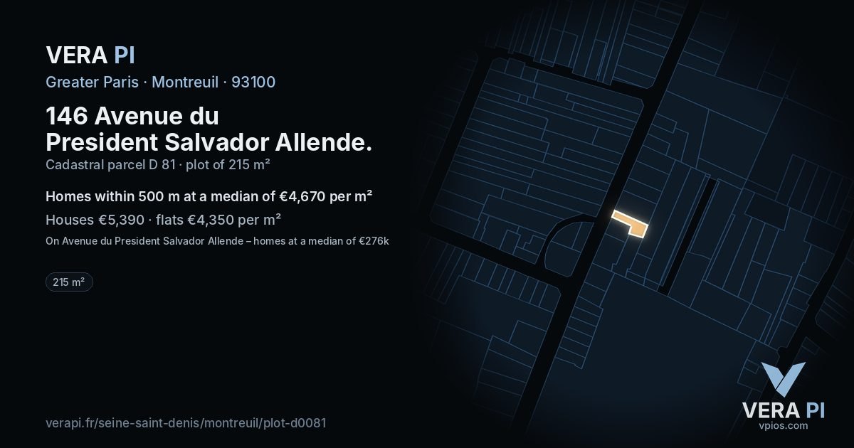 146 Avenue du President Salvador Allende, Montreuil at night – the plot lit, the parcels around coloured by the prices near them