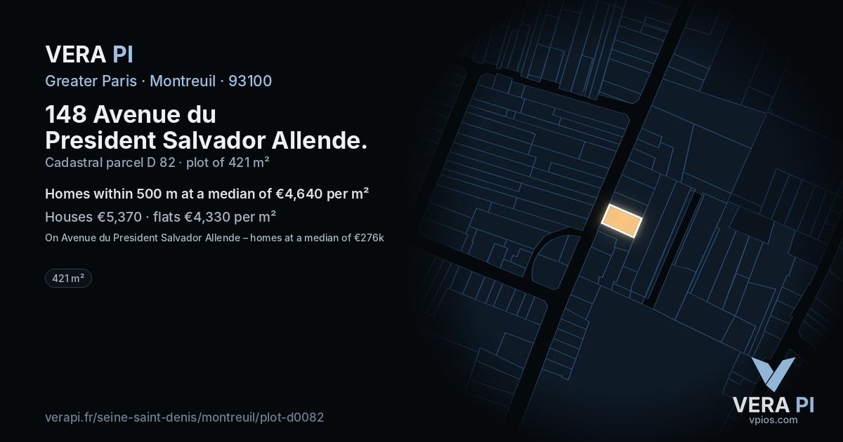 148 Avenue du President Salvador Allende, Montreuil at night – the plot lit, the parcels around coloured by the prices near them
