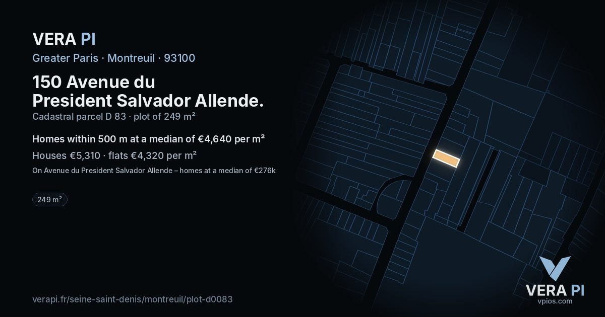 150 Avenue du President Salvador Allende, Montreuil at night – the plot lit, the parcels around coloured by the prices near them