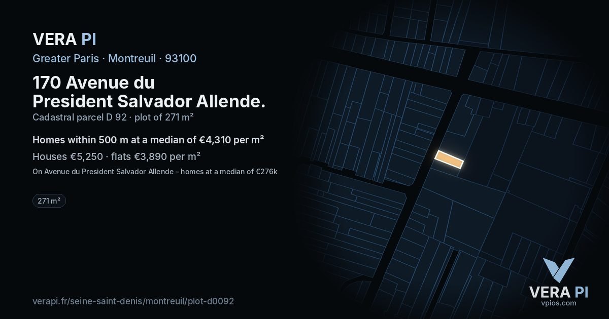 170 Avenue du President Salvador Allende, Montreuil at night – the plot lit, the parcels around coloured by the prices near them