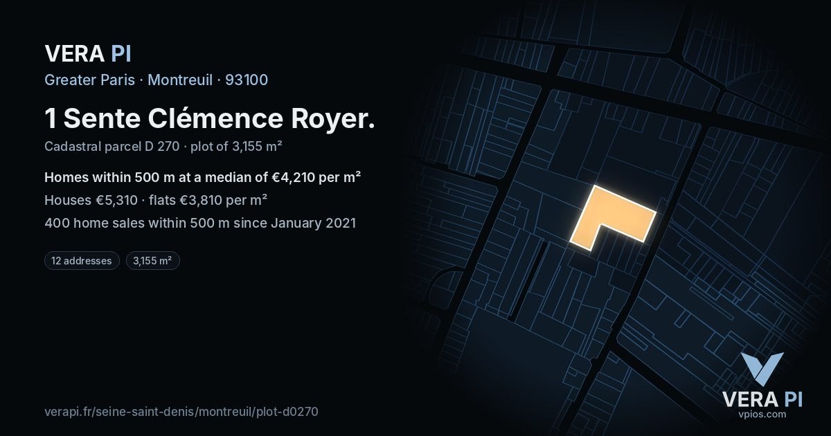 1 Sente Clémence Royer, Montreuil at night – the plot lit, the parcels around coloured by the prices near them
