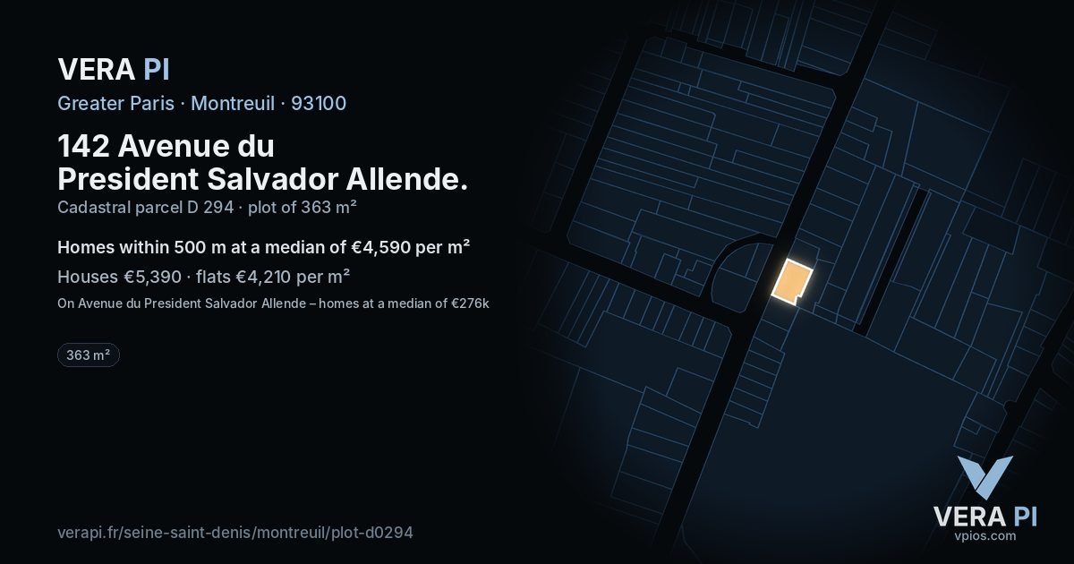 142 Avenue du President Salvador Allende, Montreuil at night – the plot lit, the parcels around coloured by the prices near them