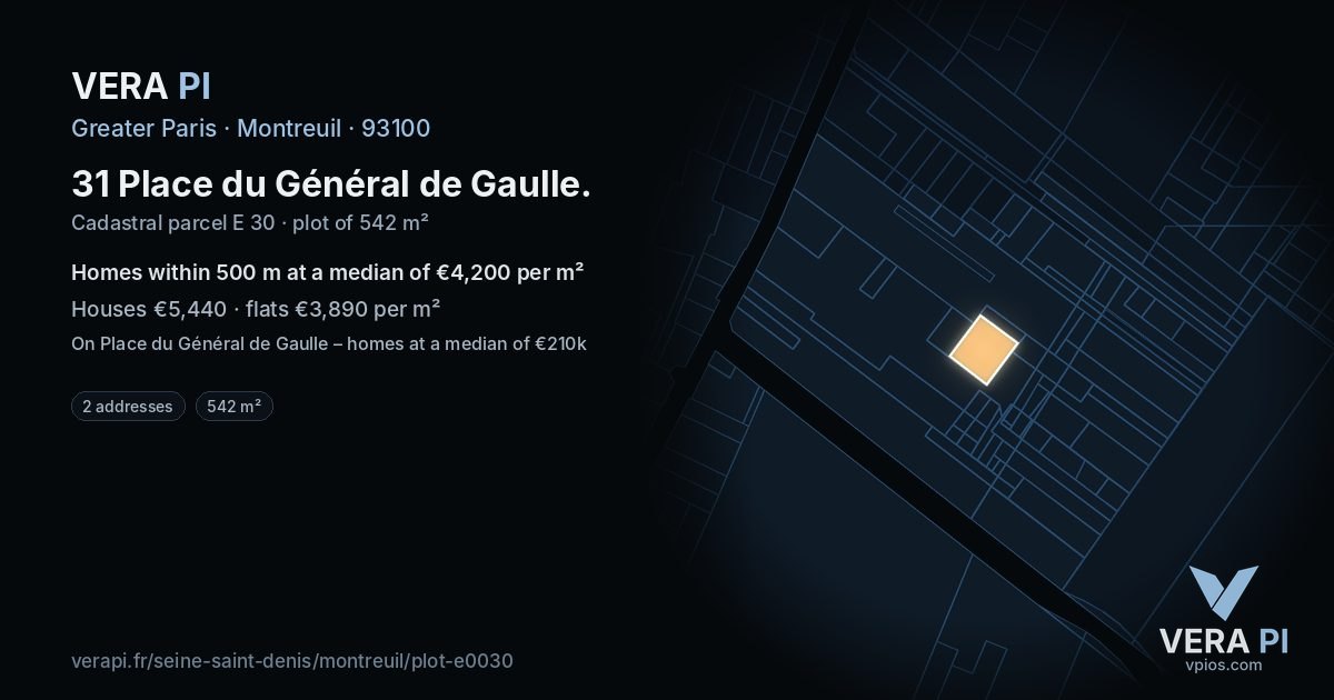 31 Place du Général de Gaulle, Montreuil at night – the plot lit, the parcels around coloured by the prices near them