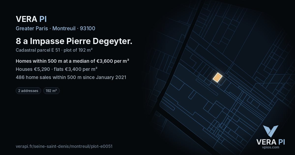 8 a Impasse Pierre Degeyter, Montreuil at night – the plot lit, the parcels around coloured by the prices near them