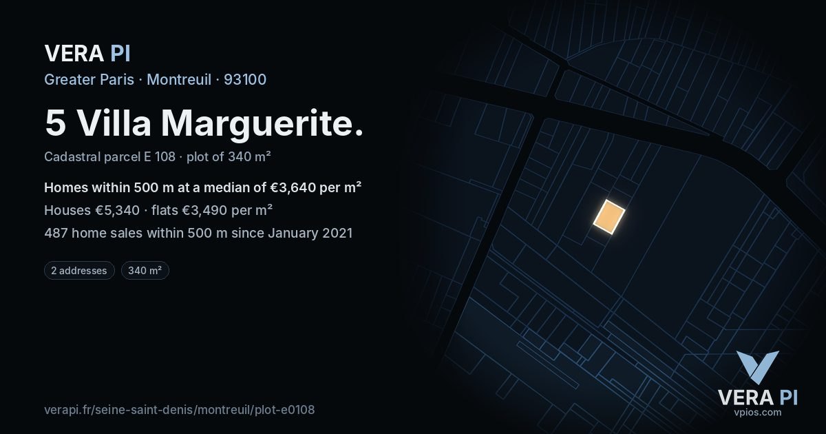 5 Villa Marguerite, Montreuil at night – the plot lit, the parcels around coloured by the prices near them