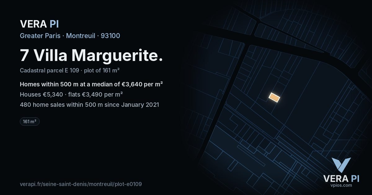 7 Villa Marguerite, Montreuil at night – the plot lit, the parcels around coloured by the prices near them
