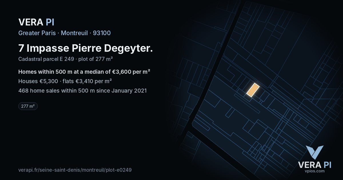 7 Impasse Pierre Degeyter, Montreuil at night – the plot lit, the parcels around coloured by the prices near them