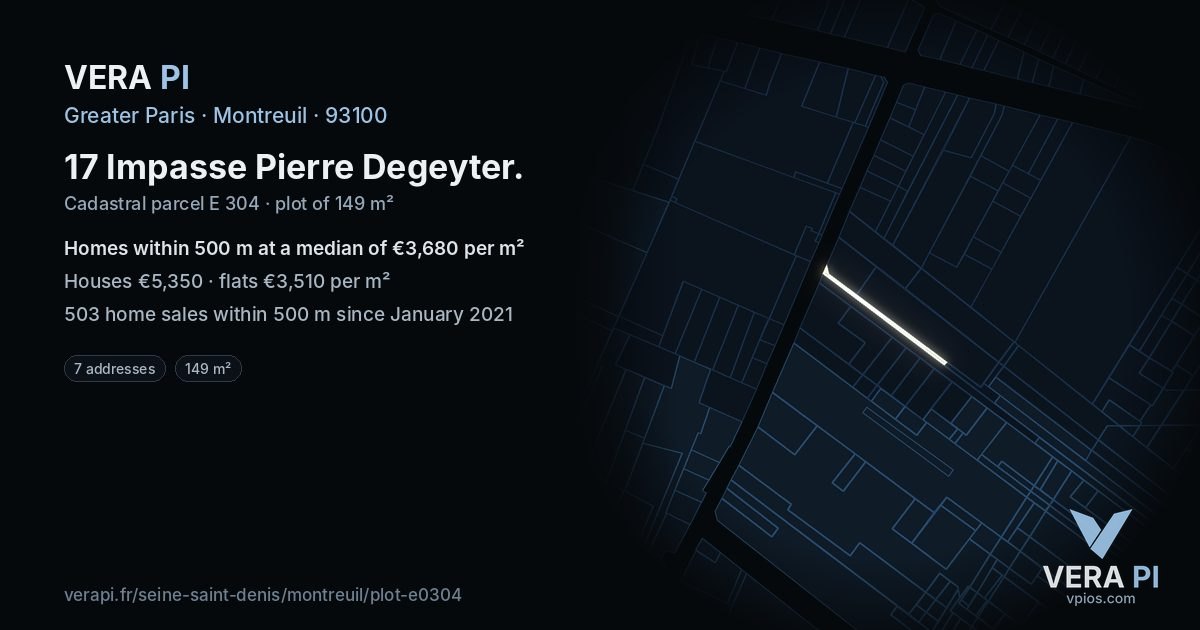 17 Impasse Pierre Degeyter, Montreuil at night – the plot lit, the parcels around coloured by the prices near them