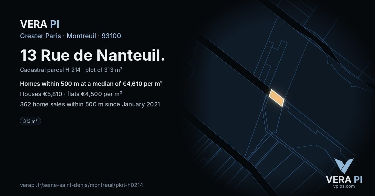 13 Rue de Nanteuil, Montreuil at night – the plot lit, the parcels around coloured by the prices near them