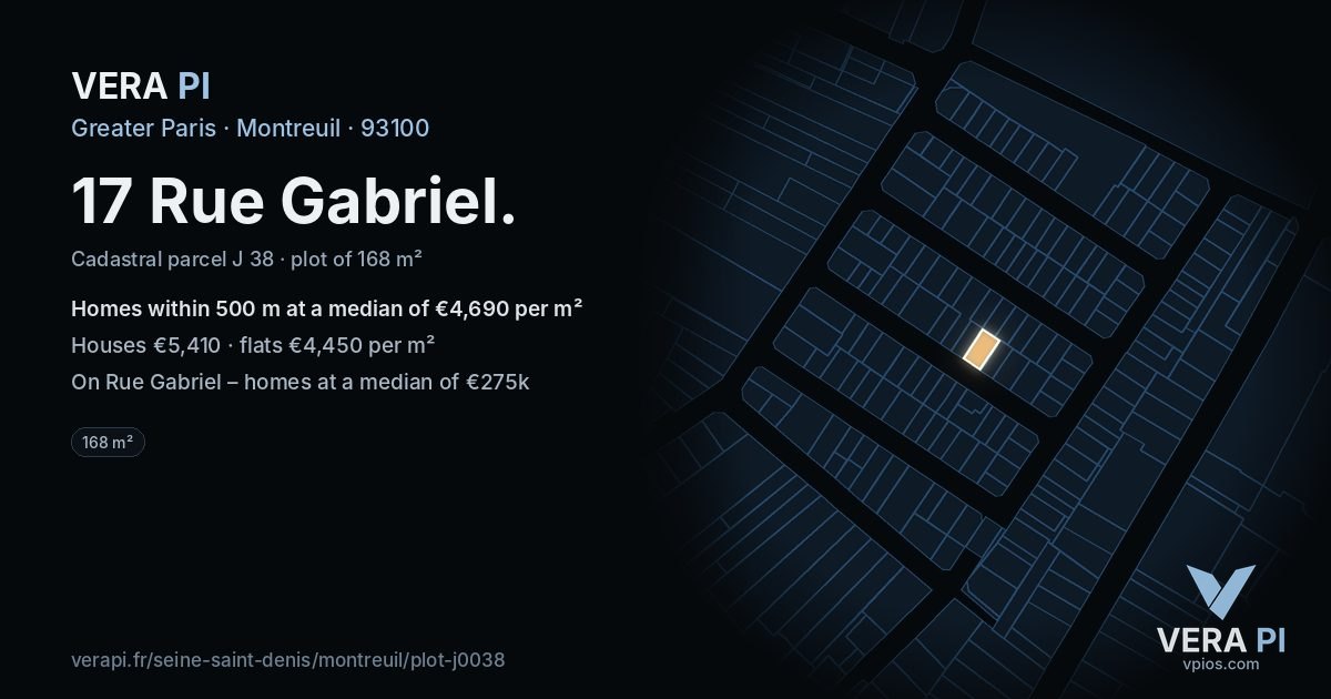 17 Rue Gabriel, Montreuil at night – the plot lit, the parcels around coloured by the prices near them
