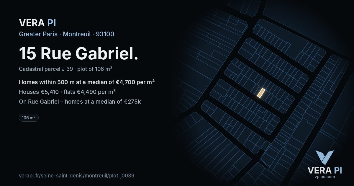 15 Rue Gabriel, Montreuil at night – the plot lit, the parcels around coloured by the prices near them