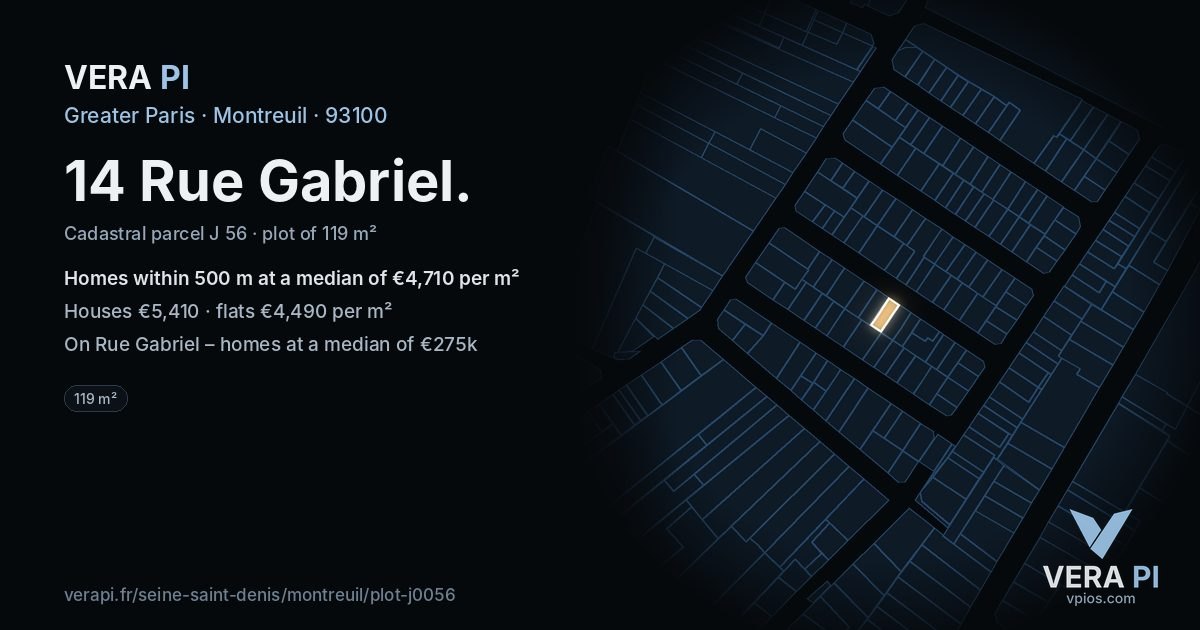 14 Rue Gabriel, Montreuil at night – the plot lit, the parcels around coloured by the prices near them