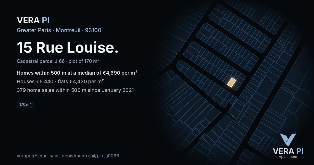 15 Rue Louise, Montreuil at night – the plot lit, the parcels around coloured by the prices near them