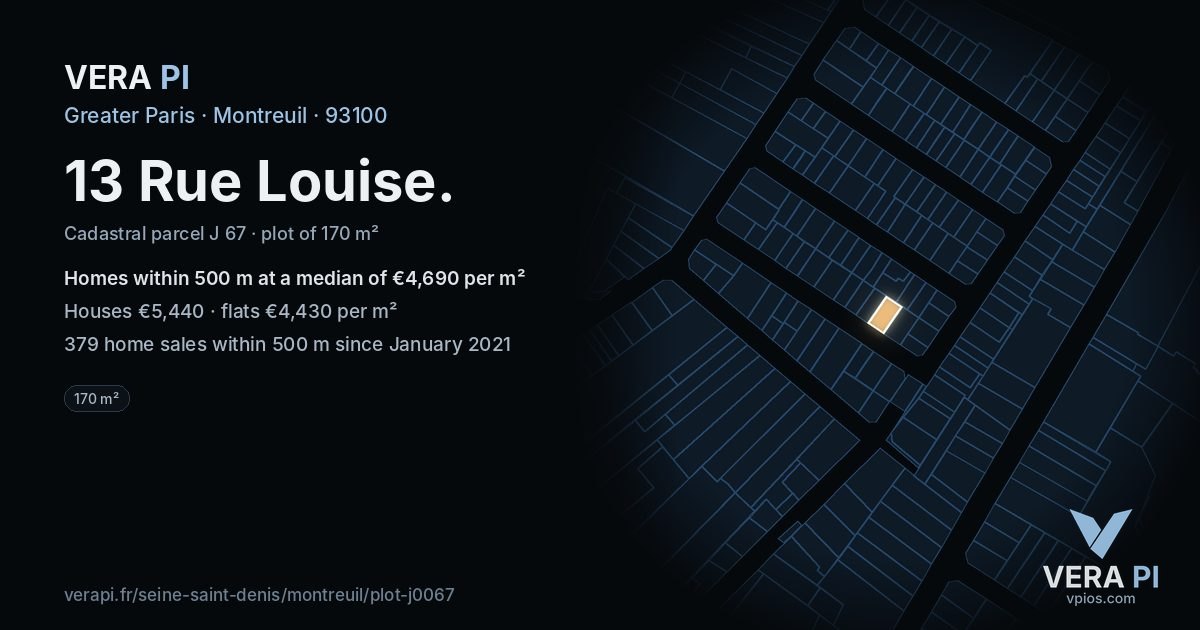 13 Rue Louise, Montreuil at night – the plot lit, the parcels around coloured by the prices near them