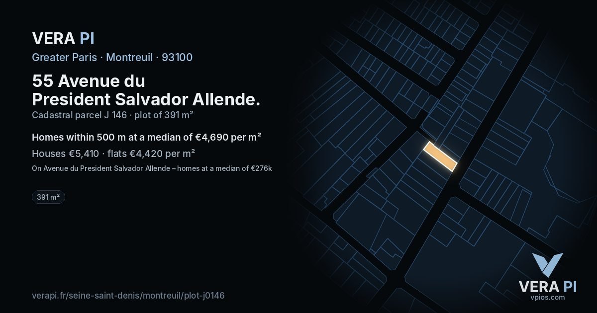 55 Avenue du President Salvador Allende, Montreuil at night – the plot lit, the parcels around coloured by the prices near them