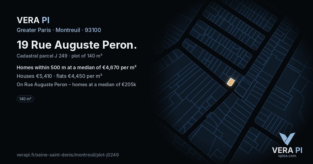 19 Rue Auguste Peron, Montreuil at night – the plot lit, the parcels around coloured by the prices near them