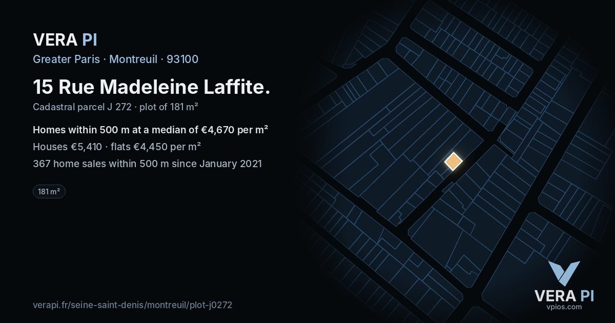 15 Rue Madeleine Laffite, Montreuil at night – the plot lit, the parcels around coloured by the prices near them