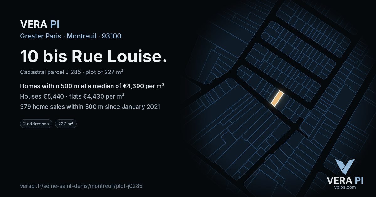 10 bis Rue Louise, Montreuil at night – the plot lit, the parcels around coloured by the prices near them