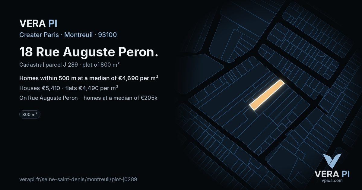 18 Rue Auguste Peron, Montreuil at night – the plot lit, the parcels around coloured by the prices near them