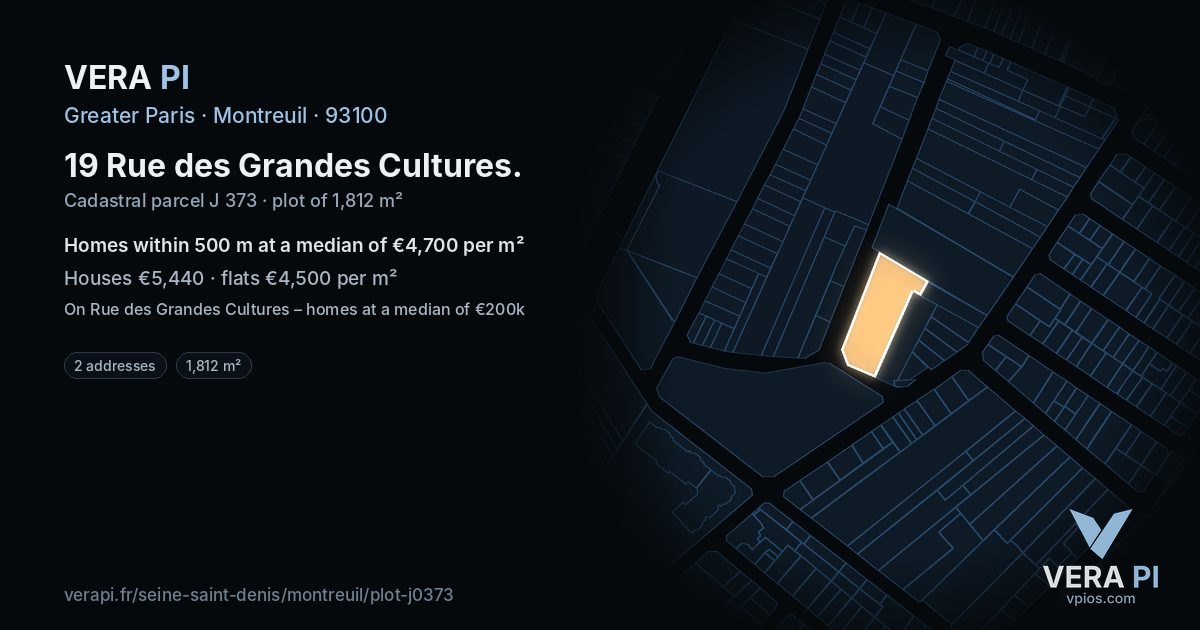 19 Rue des Grandes Cultures, Montreuil at night – the plot lit, the parcels around coloured by the prices near them