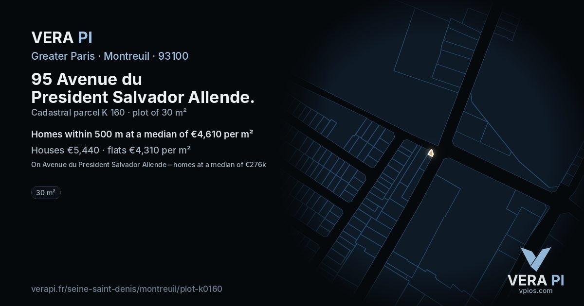 95 Avenue du President Salvador Allende, Montreuil at night – the plot lit, the parcels around coloured by the prices near them