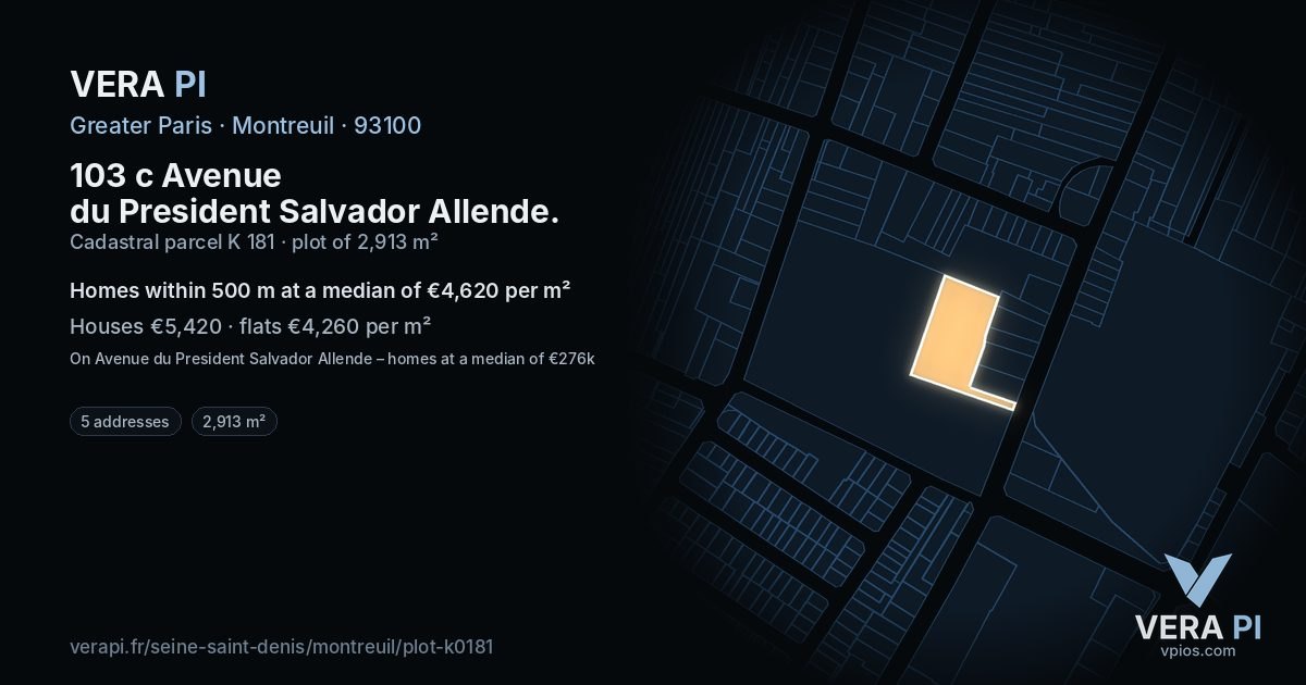 103 c Avenue du President Salvador Allende, Montreuil at night – the plot lit, the parcels around coloured by the prices near them