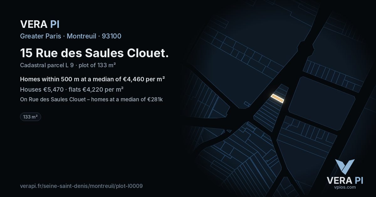 15 Rue des Saules Clouet, Montreuil at night – the plot lit, the parcels around coloured by the prices near them