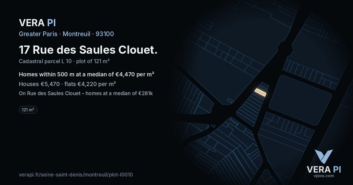 17 Rue des Saules Clouet, Montreuil at night – the plot lit, the parcels around coloured by the prices near them