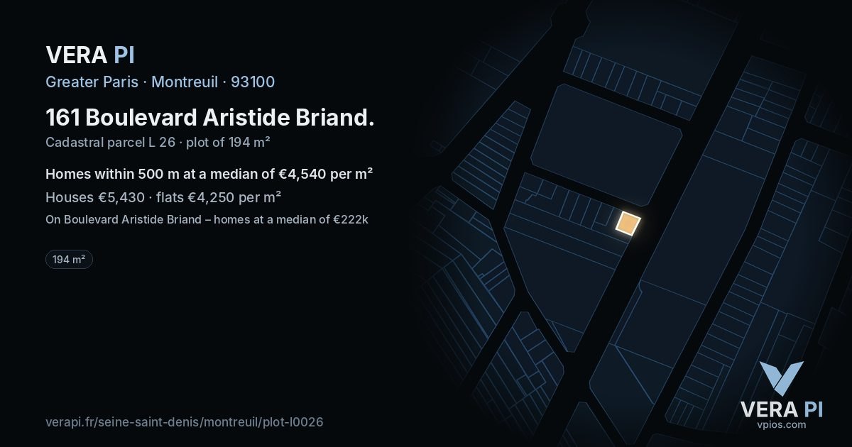 161 Boulevard Aristide Briand, Montreuil at night – the plot lit, the parcels around coloured by the prices near them