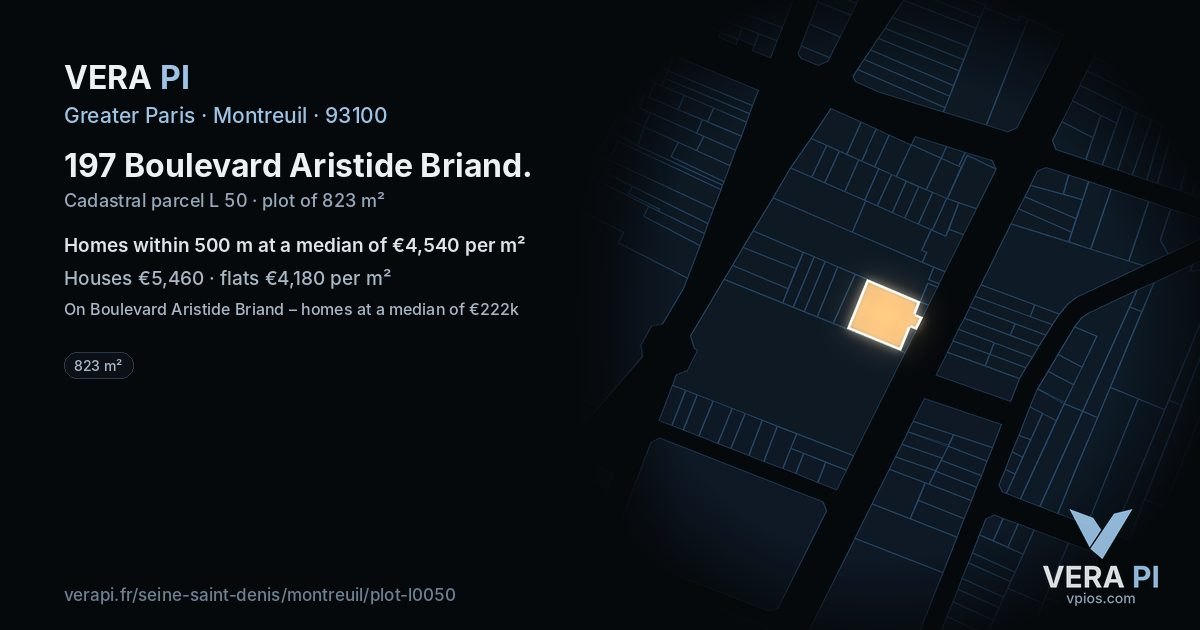 197 Boulevard Aristide Briand, Montreuil at night – the plot lit, the parcels around coloured by the prices near them