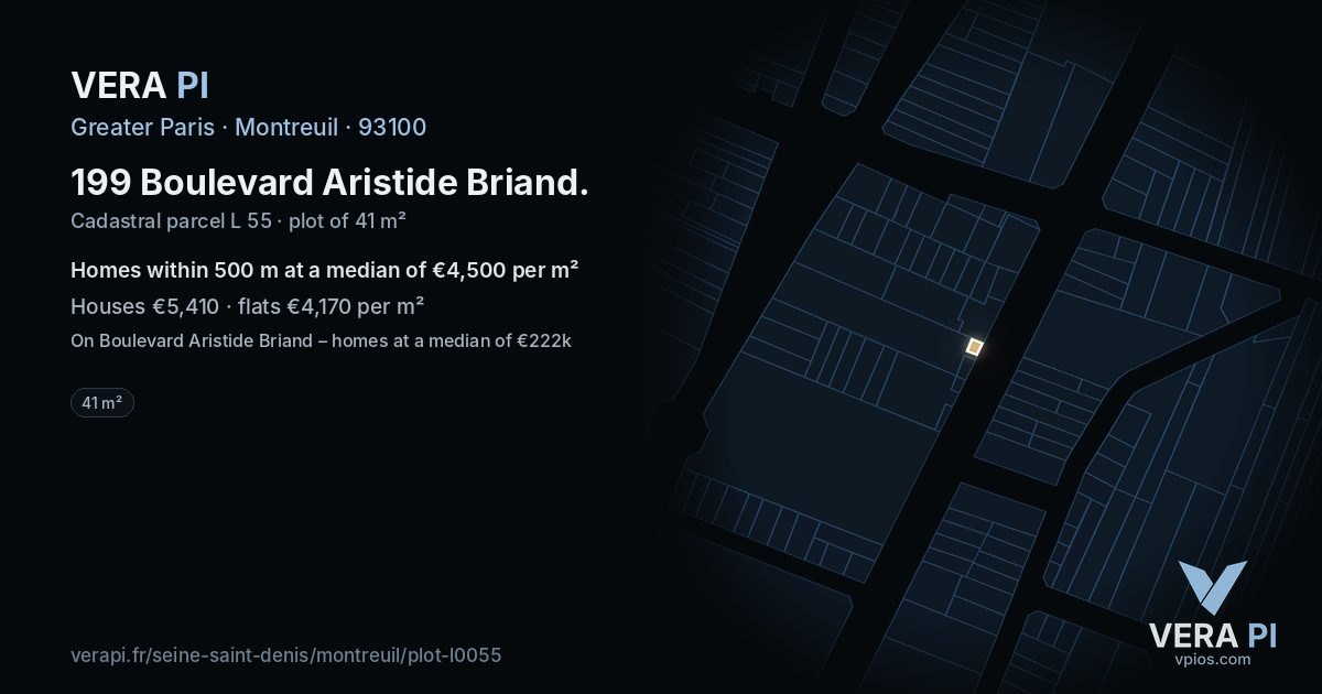 199 Boulevard Aristide Briand, Montreuil at night – the plot lit, the parcels around coloured by the prices near them