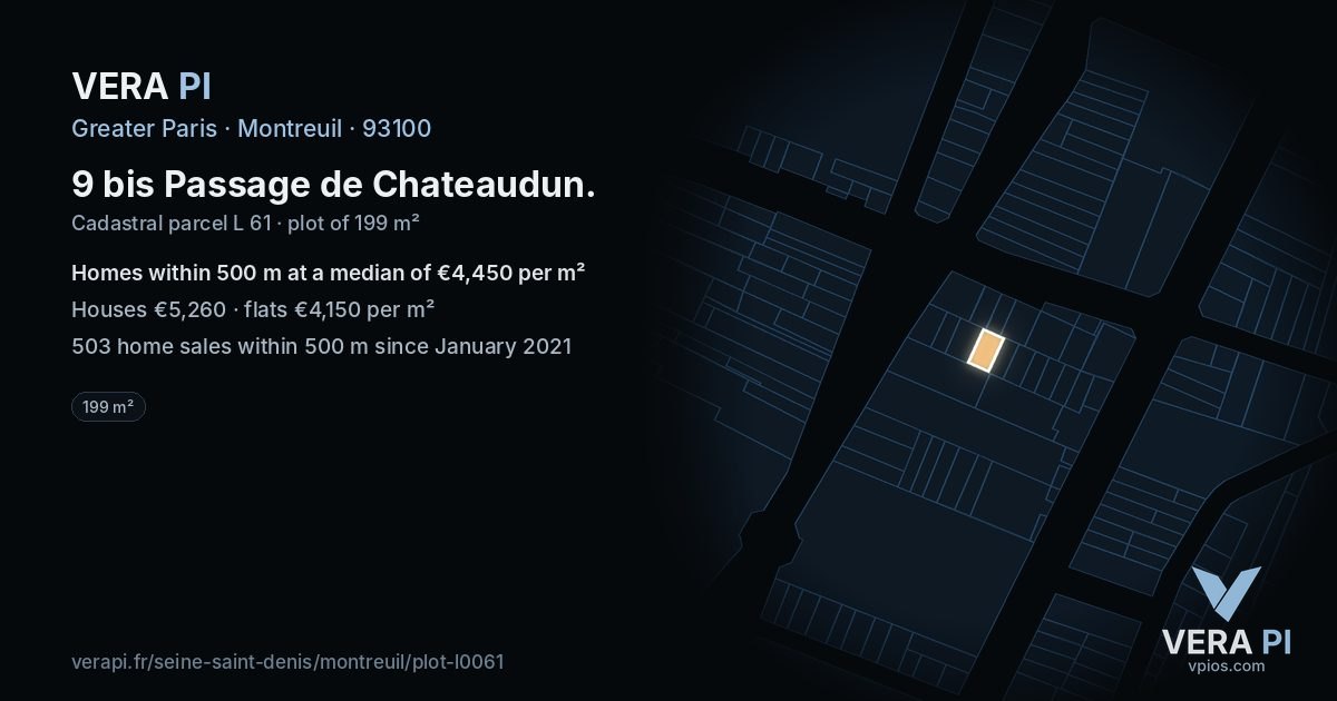 9 bis Passage de Chateaudun, Montreuil at night – the plot lit, the parcels around coloured by the prices near them