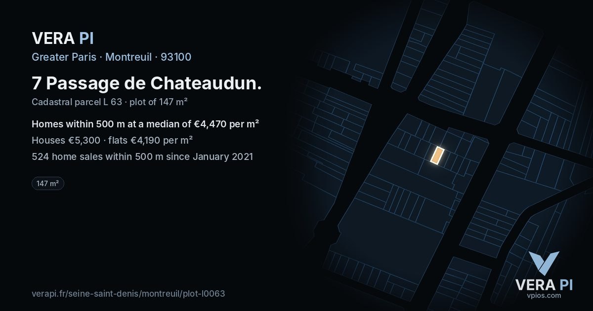 7 Passage de Chateaudun, Montreuil at night – the plot lit, the parcels around coloured by the prices near them